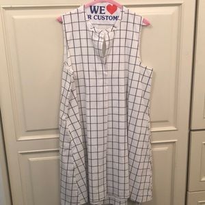 JCrew white linen dress. Thin black window pane